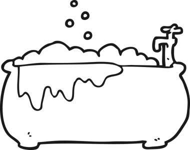 Bir insan tarafından çizilmiş siyah beyaz karikatür banyosu