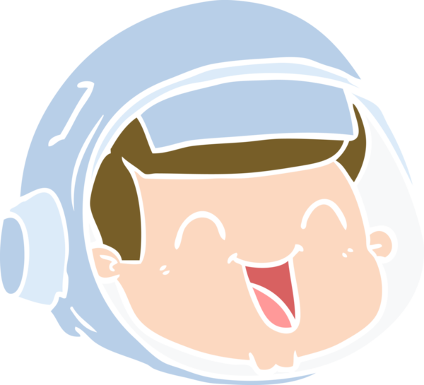 Bir insan tarafından çizilmiş düz renkli çizgi film mutlu astronot yüzü