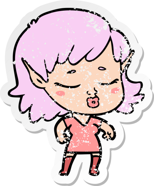 Bir insan tarafından çizilmiş güzel bir elf kızının sıkıntılı çıkartması.