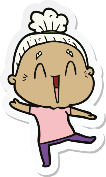 Bir insan tarafından çizilmiş mutlu yaşlı bir kadının çıkartması.