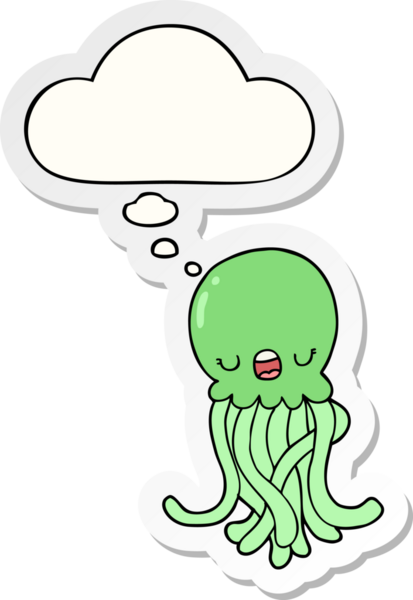 Düşünce baloncuklu çizgi film denizanası insan tarafından çizilmiş bir çıkartma.