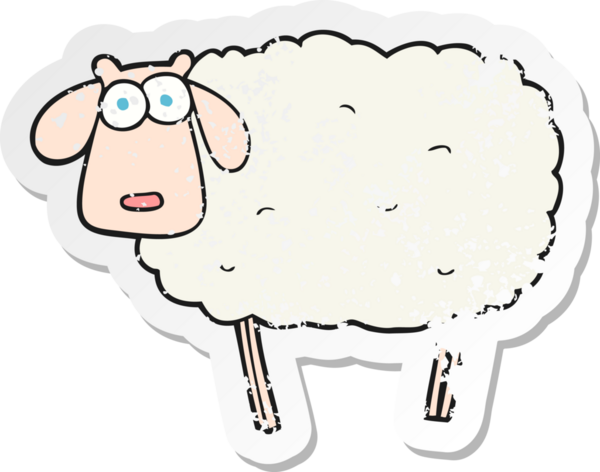 Bir insan tarafından çizilmiş bir koyun çizgi filminin gerilimli etiketi.