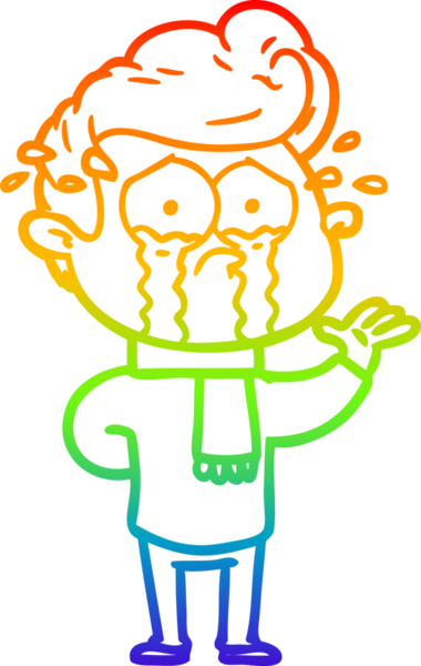 Bir insan tarafından çizilmiş ağlayan bir adamın çizdiği gökkuşağı gradyan çizgisi.