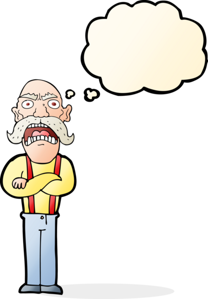 Karikatür bir insan tarafından çizilen düşünce baloncuğuyla yaşlı adamı şok etti.