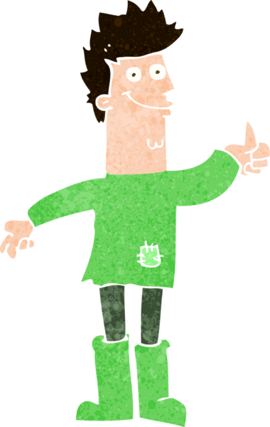 Bir insan tarafından çizilmiş paçavralar içinde pozitif düşünen bir adam.