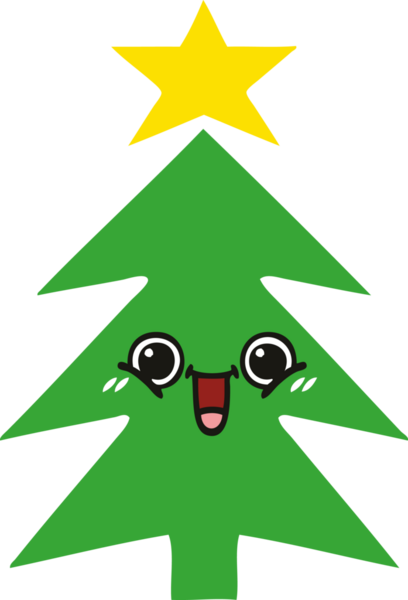 Bir insan tarafından çizilmiş bir noel ağacının düz renkli retro karikatürü