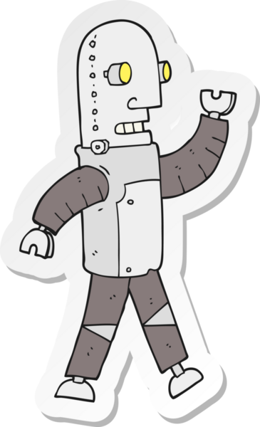 Bir insan tarafından çizilmiş robot karikatür çıkartması.