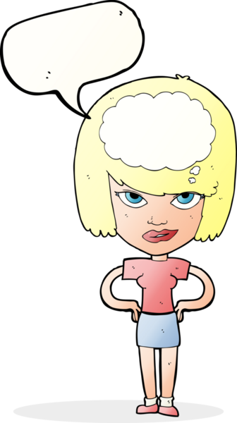 Bir insan tarafından çizilmiş bir konuşma balonuyla düşünen karikatür kadını.