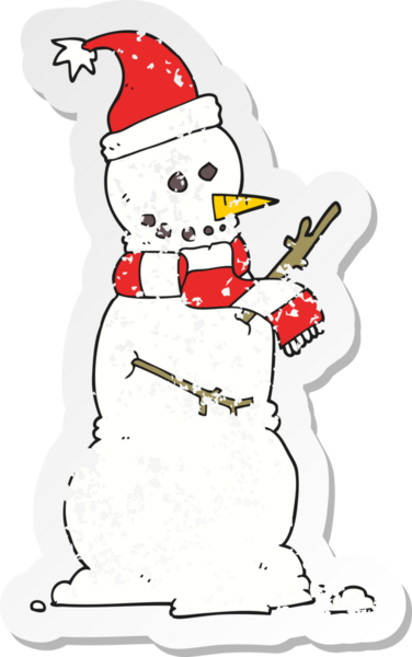 Bir insan tarafından çizilmiş kardan adamın gerilmiş çıkartması.