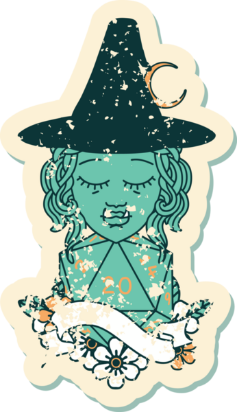 Retro Dövme Biçimi Bir insan tarafından çizilmiş 20 zarlı yarı ork cadı karakteri