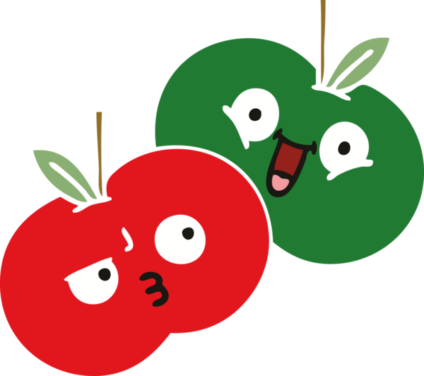 Bir insan tarafından çizilmiş elmaların düz renkli retro karikatürü