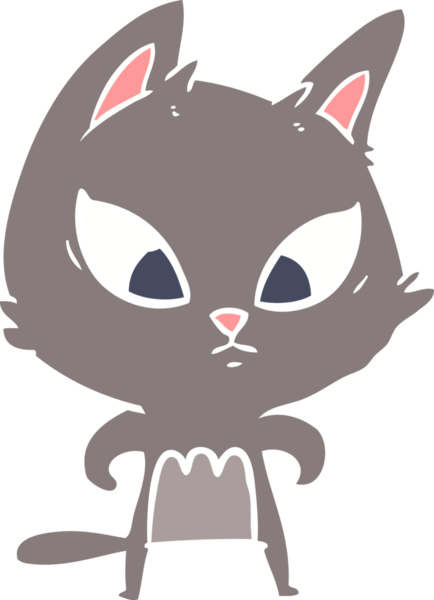 Bir insan tarafından çizilmiş düz renkli çizgi film kedisi.