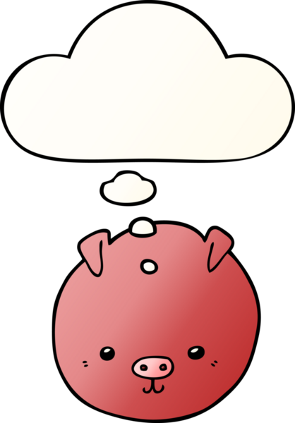 Bir insan tarafından çizilmiş, düşünce baloncuklu çizgi film domuzu.