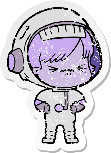 Bir insan tarafından çizilmiş kızgın bir uzay kızının sıkıntılı çıkartması.