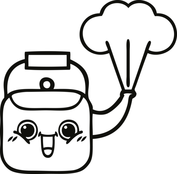 Bir insan tarafından çizilen dumanı tüten bir çaydanlığın çizgi çizimi