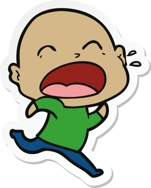 Bir insan tarafından çizilmiş kel adam diye bağıran bir çizgi film çıkartması.