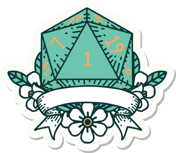 Bir insan tarafından çizilmiş doğal bir d20 zar etiketi.