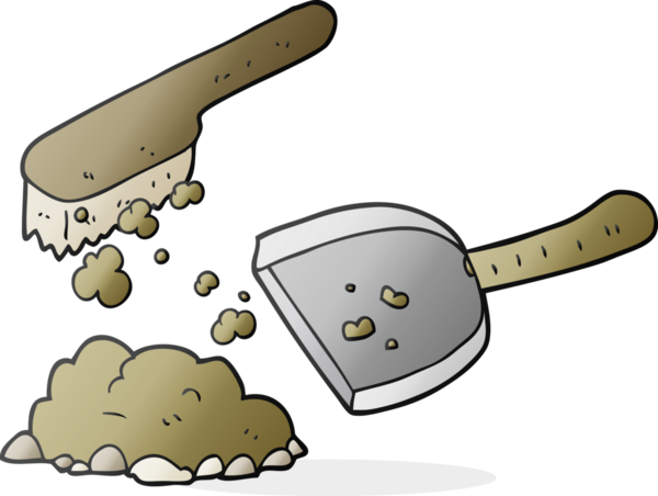 Bir insan tarafından çizilmiş karikatür toz tavası ve fırça.