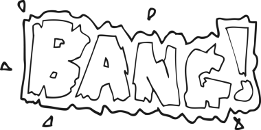 Bir insan tarafından çizilmiş siyah beyaz çizgi film patlama sembolü.