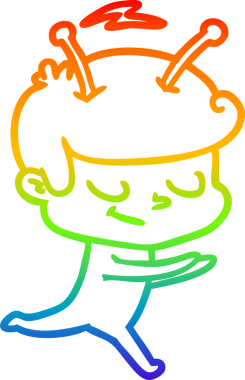 Gökkuşağı gradyan çizimi bir insan tarafından çizilen dost bir uzay adamının çizimi