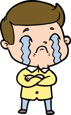 Bir insan tarafından çizilmiş ağlayan çizgi film adamı.