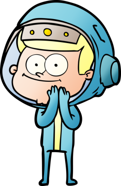 Bir insan tarafından çizilmiş mutlu astronot çizgi filmi.