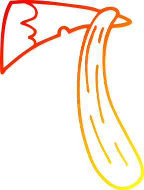 Bir insan tarafından çizilmiş kanlı bir baltanın sıcak çizgi çizimi.