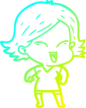 Bir insan tarafından çizilmiş mutlu çizgi film kızı çizimi.