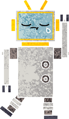 Bir insan tarafından çizilmiş ağlayan bir robotun retro çizim tarzı karikatürü