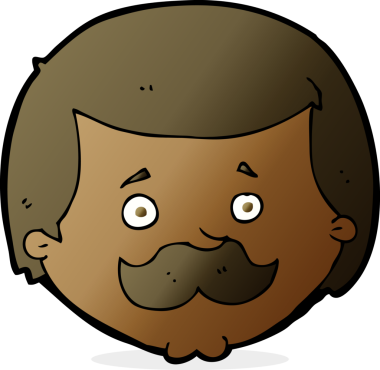 Bir insan tarafından çizilmiş bıyıklı bir çizgi film adamı.