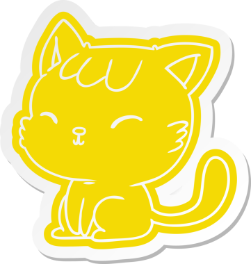 Bir insan tarafından çizilmiş sevimli kawaii kedisinin çizgi film etiketi.