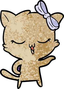 Bir insan tarafından çizilmiş kafasında yay olan çizgi film kedisi.