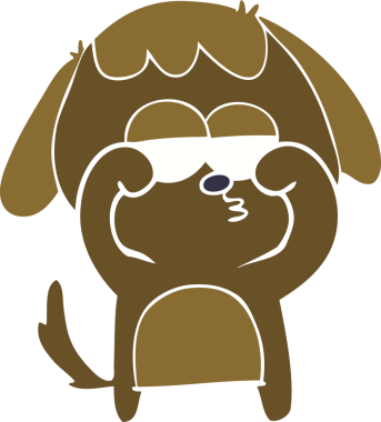 Bir insan tarafından çizilmiş düz renkli çizgi film yorgunu köpek.