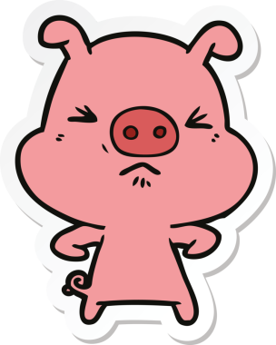 Bir insan tarafından çizilmiş kızgın bir domuzun çıkartması.