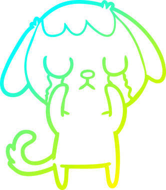 Bir insan tarafından çizilmiş ağlayan şirin bir köpeğin soğuk gradyan çizimi.