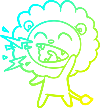 Bir insan tarafından çizilen kükreyen aslanın soğuk çizgi çizimi.