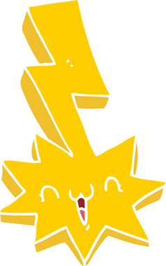 Bir insan tarafından çizilmiş düz renkli çizgi film yıldırımı