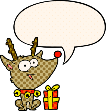 Bir insan tarafından çizilmiş çizgi roman tarzında konuşma balonu olan bir Ren geyiği.