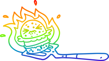 gökkuşağı gradyan çizgi çizimi bir insan tarafından çizilmiş spatula üzerinde hamburger