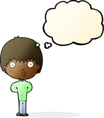 Bir insan tarafından çizilmiş düşünce balonlu ıslık çalan çocuk.