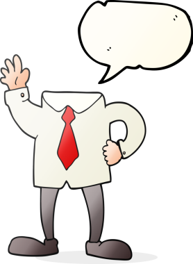 Bir insan tarafından çizilmiş serbest konuşma balonu karikatürü başsız iş adamı