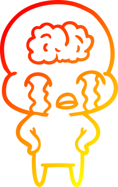 Bir çizgi filmin sıcak çizgi çizimi. Bir insan tarafından çizilmiş ağlayan büyük beyin uzaylısı.