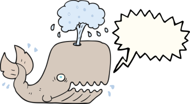 Serbest konuşma balonu karikatür balinası bir insan tarafından çizilmiş su püskürten