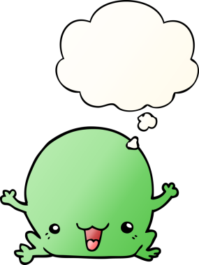 Bir insan tarafından çizilmiş, düşünce baloncuklu çizgi film kurbağası.