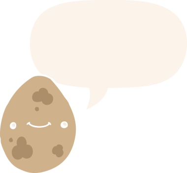 Konuşma baloncuklu karikatür yumurtası bir insan tarafından çizilmiş.