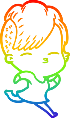 Gökkuşağı gradyan çizgi çizimi. Bir insan tarafından çizilmiş şaşı bir kız.