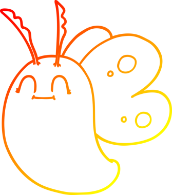 Bir insan tarafından çizilmiş komik bir kelebeğin sıcak çizgi çizgisi.