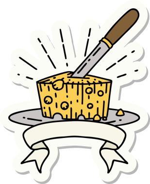 Bir insan tarafından çizilmiş bir tabak peynirin çıkartması.