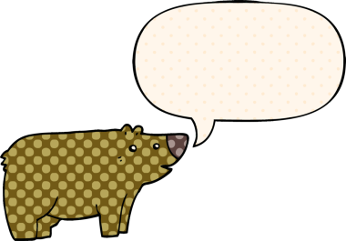 Bir insan tarafından çizilmiş çizgi roman tarzında konuşma balonu olan çizgi film ayısı.