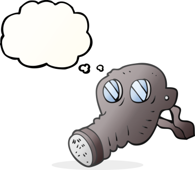 Bir insan tarafından çizilmiş serbest çizim düşünce kabarcığı gaz maskesi